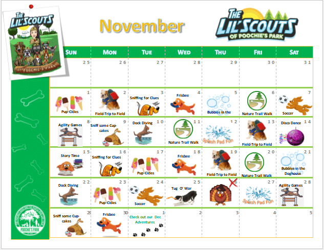 November Lil Scouts Calendar